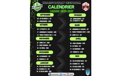 CALENDRIER SÉNIORS M R2 SAISON 2026-2027